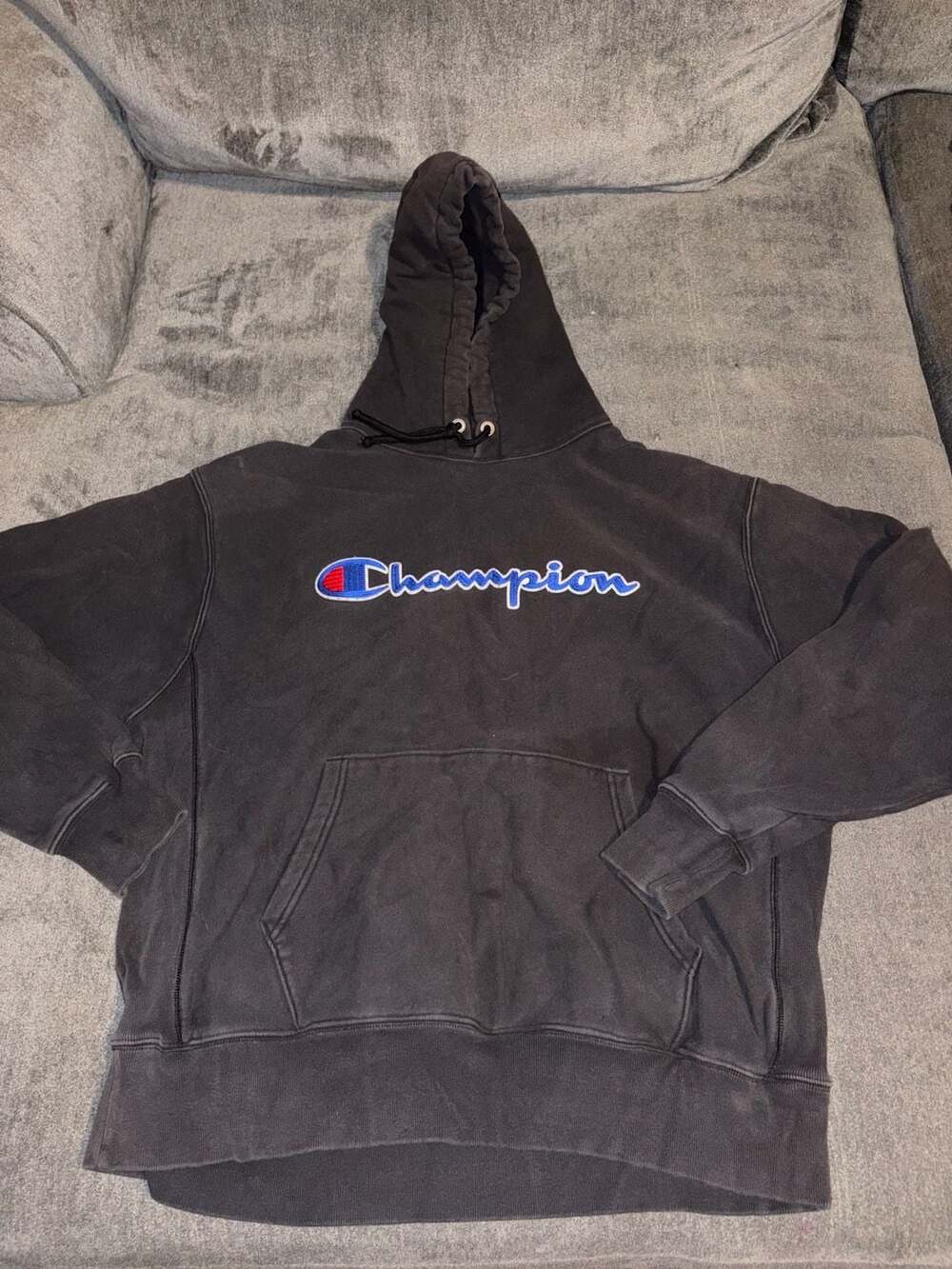 Champion Reverse Weave Hoodie Size XL Black Script Logo Pullover